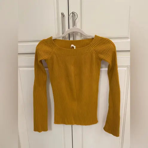 CHLOÉ Off-The-Shoulder Rib Wool Cashmere Sweater Sunlit Yellow M NWOT Bergdorf