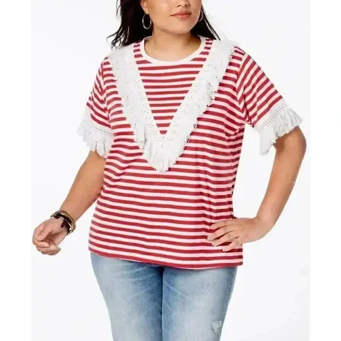 Say What? Say What Plus Size Cotton Fringe Striped T-Shirt NEW Size 1X
