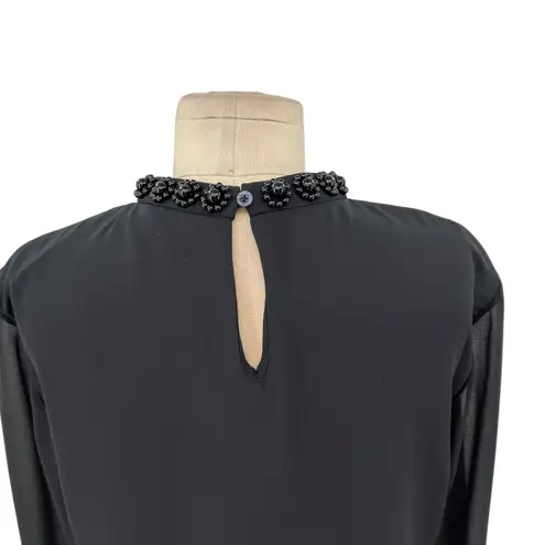 Ted Baker  Klaree Top Blouse Beaded‎ Jeweled Neckline Sheer Black Size 3 US 8