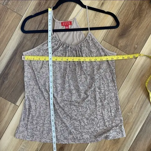 Elle Halter Tank Top Sleeveless Blouse Sequins Tan Neutral Shirt size medium M