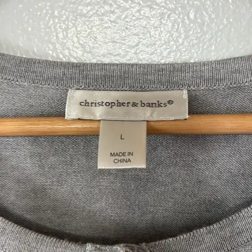 Christopher & Banks Gray Women's Cardigan W/ Ruffle and Pearl Sleeves Size L