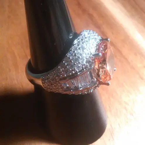 Simulated Champagne Color and White Diamond Brass Ring (Size 7)