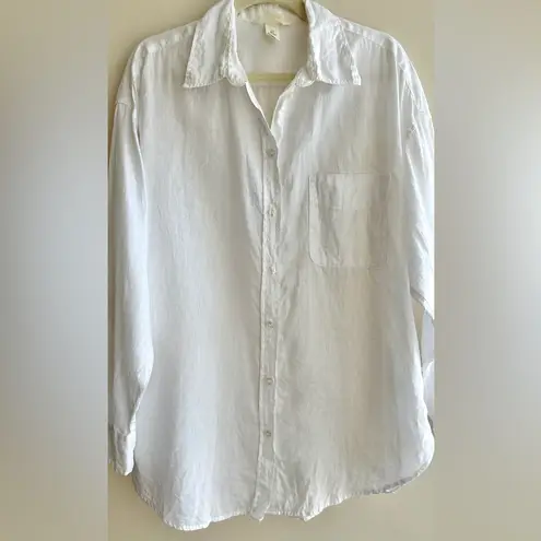 H&M  Linen Women’s White Button Down Shirt, Size Medium - Image 3