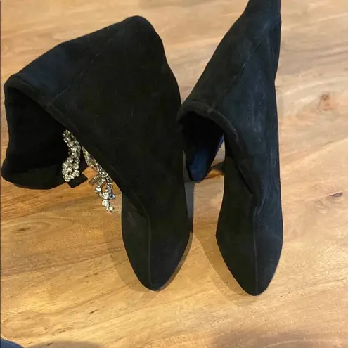 Raye Black Heeled Boots with Crystal Embellished Heel