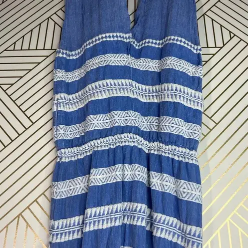 Lemlem Freya Off The Shoulder Embroidered Gauze Jumpsuit Blue Size US Medium