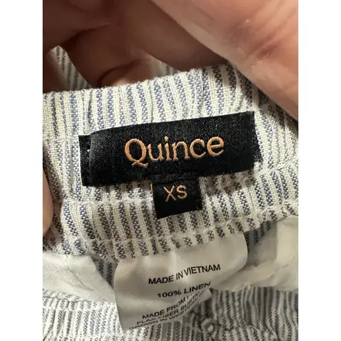 Quince 100% European Linen Drawstring Shorts Blue Pinstripe EUC Size XS