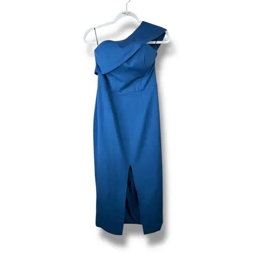 Yumi Kim NWT That Jazz Ink Blue One Shoulder Crepe Sheath Midi Dress Medium