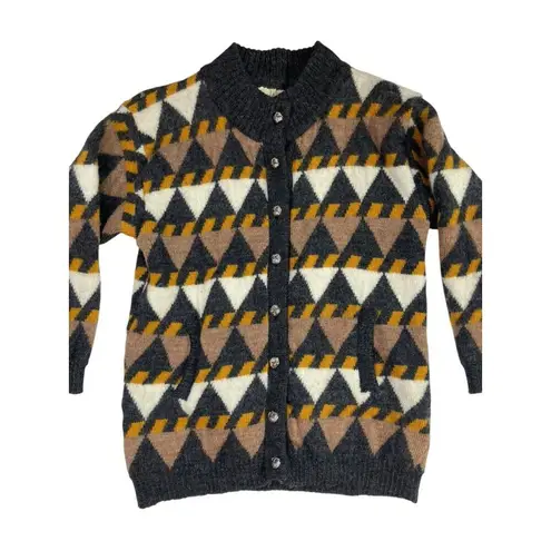 *Vintage Spelana Sweater Size M Grandpa Irish Button Cardigan Geometric Grunge Yellow Size M