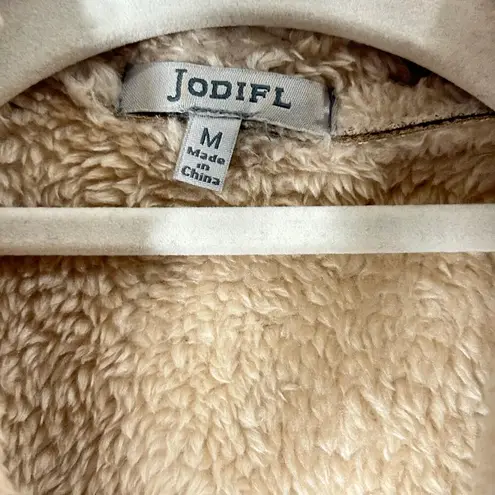 JODIFL Vest Womens M Tan Long Waterfall Front Sleeveless Faux Fur Vest