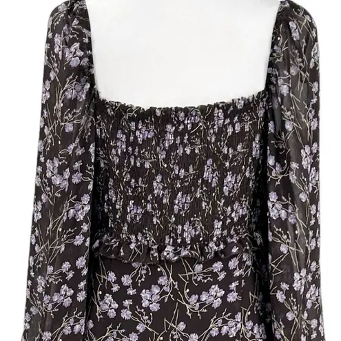 143 Story By Line Up Sz M Floral Maxi Brown Lavendor Front Slit Dress