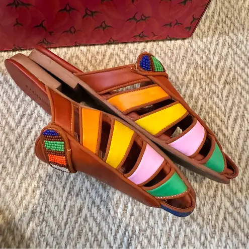 Farm Rio Rust Rainbow Beaded Mule Sandals | Size 8