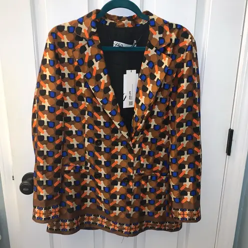 ZARA  NWT Satin Orange Printed Belted Blazer