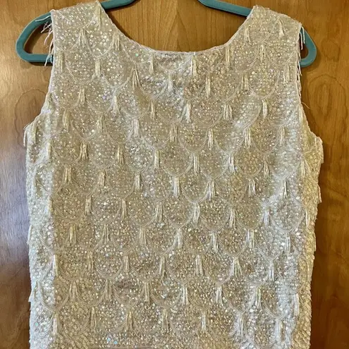 Kenzar Hong Kong Flapper Sleeveless Top Sequins Vintage Beaded Tassels Size 36