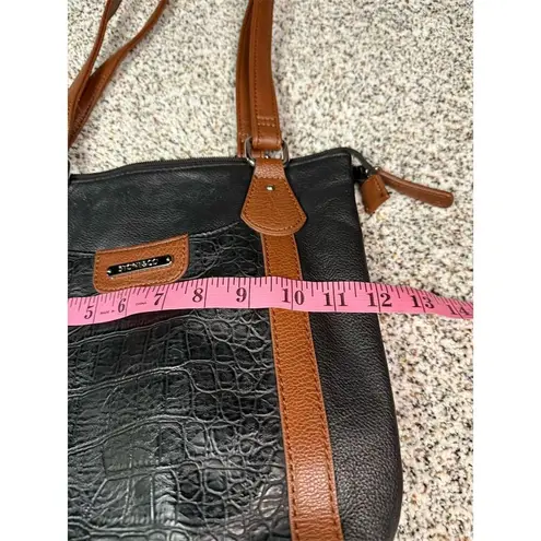 Stone & Co. Women's Black Brown Shoulder Bag Textured Spacious