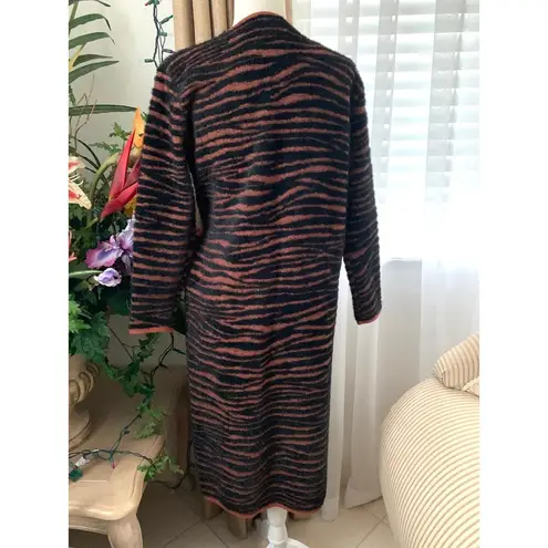 J.O.A. NEW Zebra Print Fuzzy Long Wrap Cardigan Duster in Black / Brown