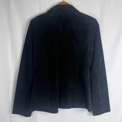 Newport News Black Suede Look 100% Soft Leather Button Front Jacket Size 10