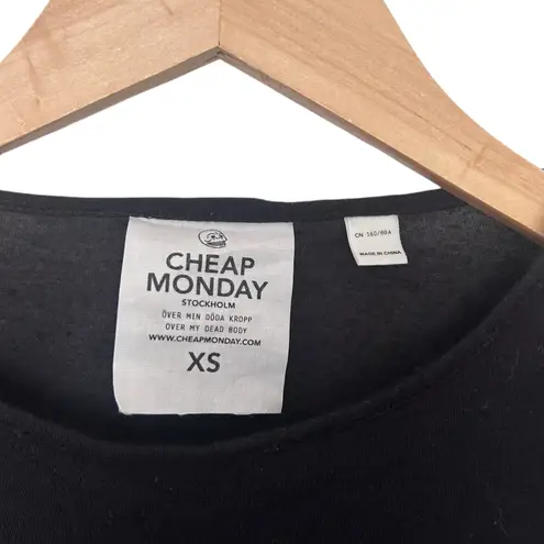 Cheap Monday Black Tie Distressed Long Sleeve Shirt Sz XS