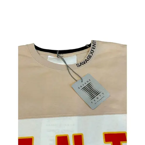 Savage X Fenty Shirt Dress Beige Oversized Graphic Tee Dress Size XS Casual