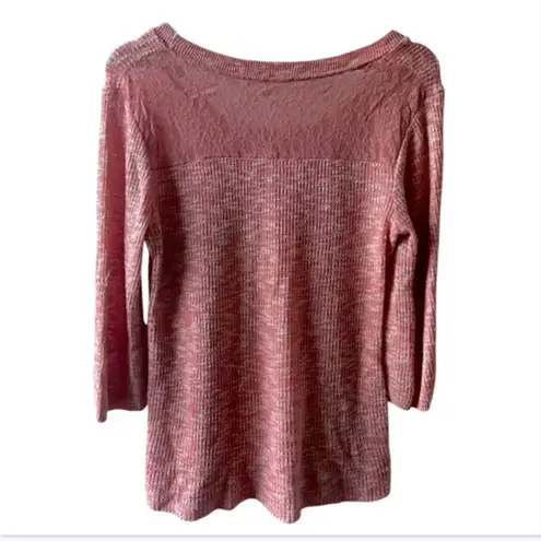 Vintage Peach Marbled Knit Sweater size Medium Lightweight Lace Back Y2K Cute Orange