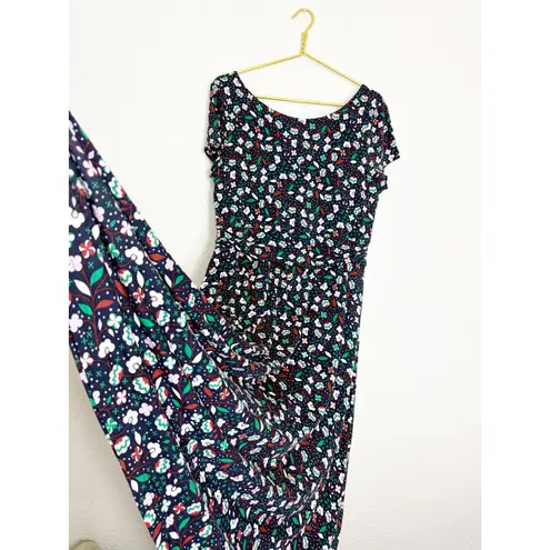 Boden Alda Jersey Midi Dress Size 12R Blue Floral Stretch Jersey Preppy Casual