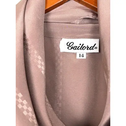 Vintage 80s Women Taupe Cowl Neck Secretary Academia Dacron Poly Blouse Size 14 Brown