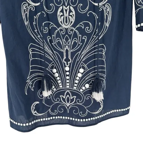 Sundance Palace Tunic Slate Blue Beaded Embroidered size M Medium Elbow Sleeve