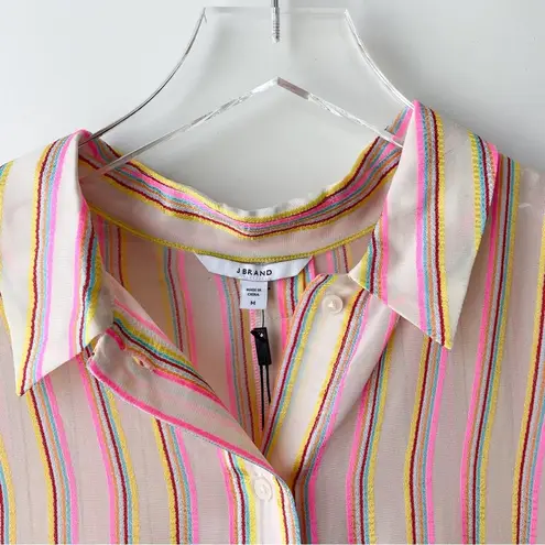 J Brand  Neon Stripe Button Down Button-Back Long Sleeve Semi Sheer NWT M