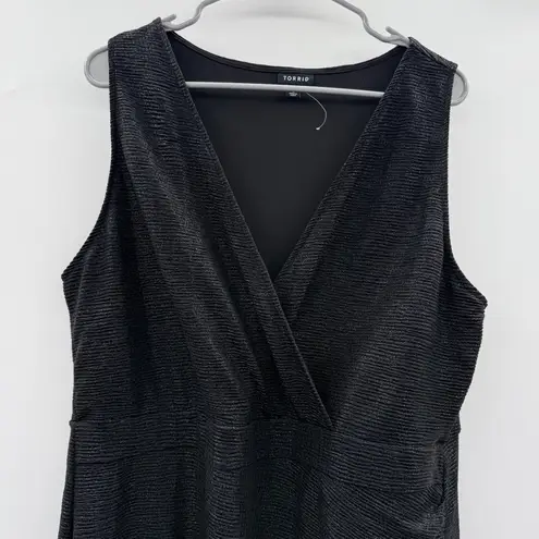 Torrid Black Metallic Mini Foil Surplice Sleeveless Tulip Dress Sz 2X Plus