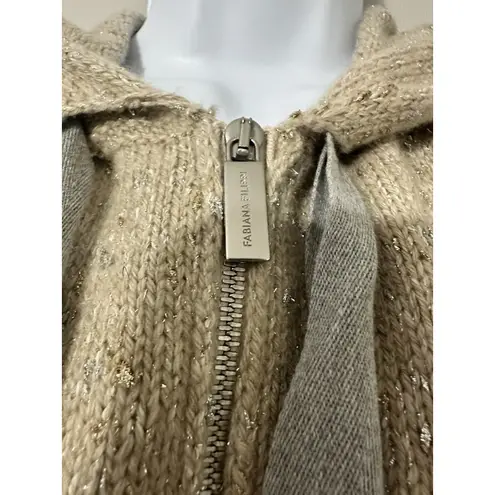 FABIANA FILIPPI Knitted Vest With Drawstring Hood Cashmere EUC Size M Tan Size M