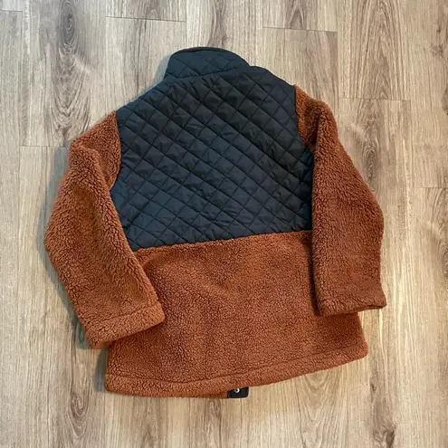Madden Girl  Cozy Teddy Mixed-Media Fleece Jacket in Toffee Black size XL