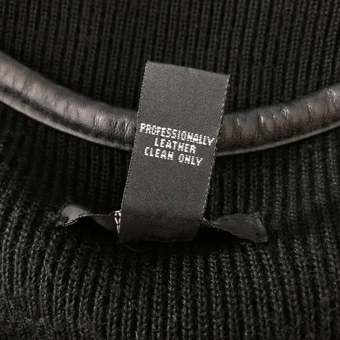 Alfani Womens Jacket Leather Wool Blend Knit Full Zip Black Size M