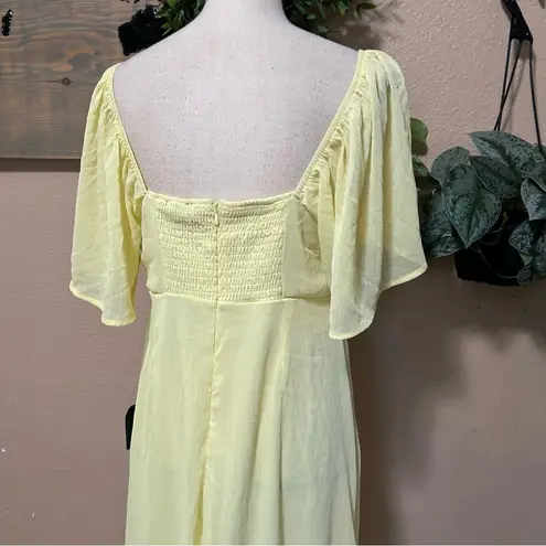 Valla Light Yellow Flutter Sleeve Midi Dress Size L