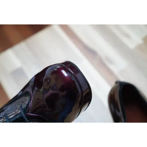 Lanvin Colorblock Patent Leather Lace Up Ankle Heel Boots Booties Size 37.5 Purple