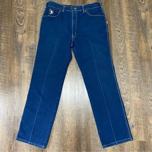 Braxton Stretch Indigo Straight Leg Jeans with Contrasting Top Stitching SZ 34/M Blue
