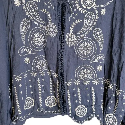 Coco + Jaimeson Womens Blue Gauze Embroidered Kimono Blouse Large NWT Buckle - Image 3