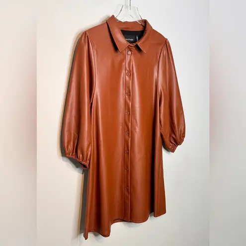 Dolce Cabo Tobacco Brown Vegan Leather Puff Sleeve Mini Dress Size L Size L