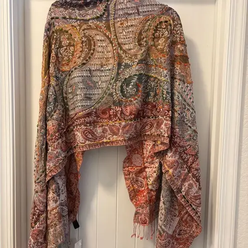 Raj Thick Stitch Embroidered Scarf / Throw Over Wrap NWT Red