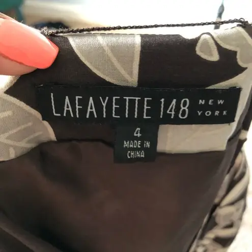 Lafayette 148 | Silk Brown Floral A-line Lace Hem Dress