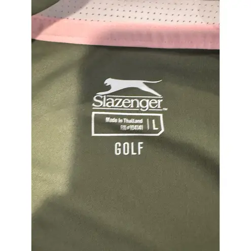 Slazenger Womens Golf Sleeveless Polo Shirt Olive Green Pink Trim Camo Size L