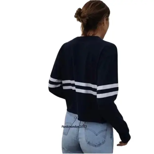 Brandy Melville  Cropped Sweatshirt Navy Blue White Stripe John Galt OS