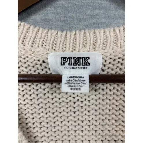 Victorias Secret PINK Beige V Neck Knit Sweater L Casual Pullover Size L