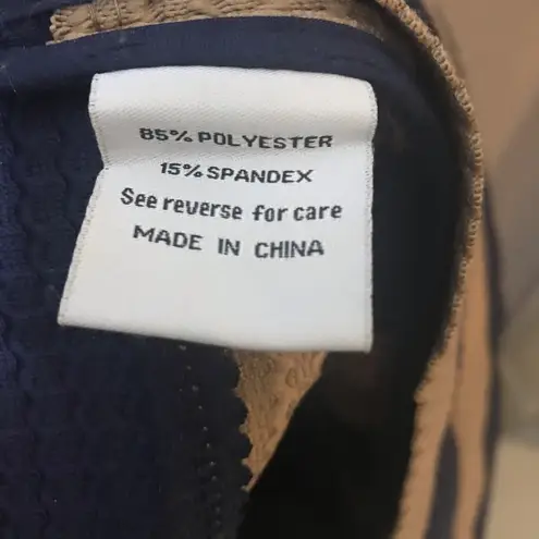 Pleated Stripe Puffy Navy Tan Structured FSR Skirt Blue Size L