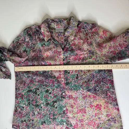 Avenue Floral Button Down Shirt Size 14/16 Multicolor Sheer Lightweight Roll Tab