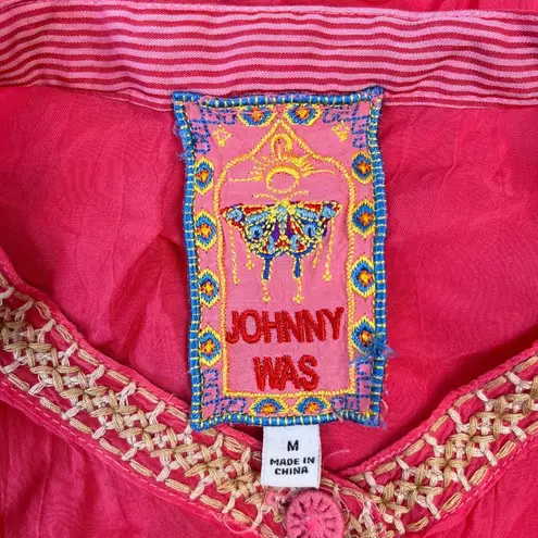 Johnny Was $328 NWOT  AUDREY MANDARIN Floral Embroidered Blouse Top Size M Pink