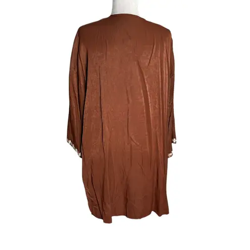Rustydustty Bohemian Kimono Duster Cardigan Large Brown Embroidered Sleeve NEW