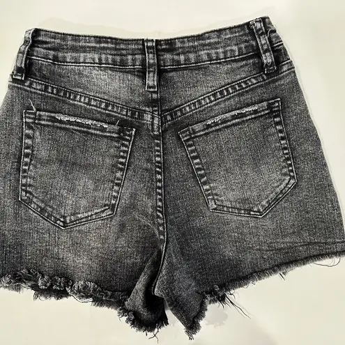 Ymi Black Denim Shorts Button Front Distressed Frayed Hem - Size 25.