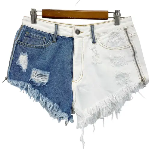 Vanilla Sky Denim Shorts Womens Medium Two Tone Distressed Grunge Rocker Beach Blue