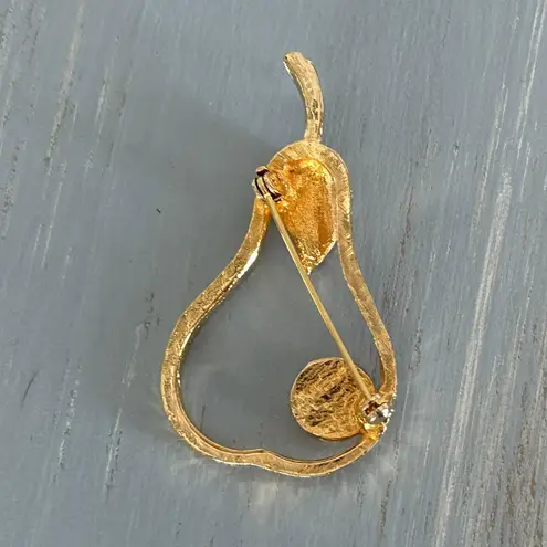 A Perfect Pear Fantastic Vintage Brooch Gold Tone Green Enamel Multiple