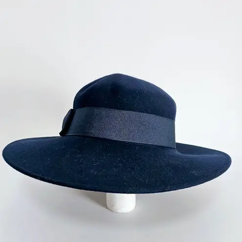 Lord & Taylor Navy Wool Wide Brim Hat With Grosgrain Ribbon Blue
