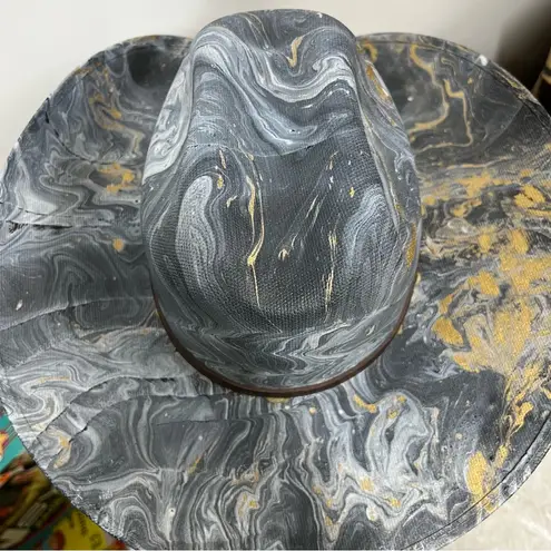 Distressed marble gold glazed Cowboy Hat w/Brown Leather Star concho Band unisex Blue Size M